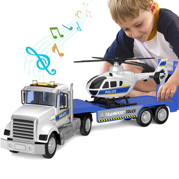 DOWELLIN 22'' Semi Police Truck Toy with Helicopter for Kids Toddlers -Police Car Toys, Birthday for Boy Girl Toddler Child 3 4 