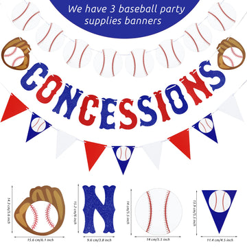 3 Pieces Baseball Garland Baseball Banner Glitter Concessions Banner Baseball Triangle Bunting Pennant Flag Sports Themed Baseball Decorations For Party Favors Baseball Birthday Party Supplies