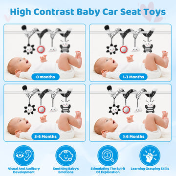 Ajsupojouet Car Seat Toys Hanging And Stroller Toys For Babies 0-6 Months,High Contrast Baby Toys For Newborn 0 3 Months Brain D