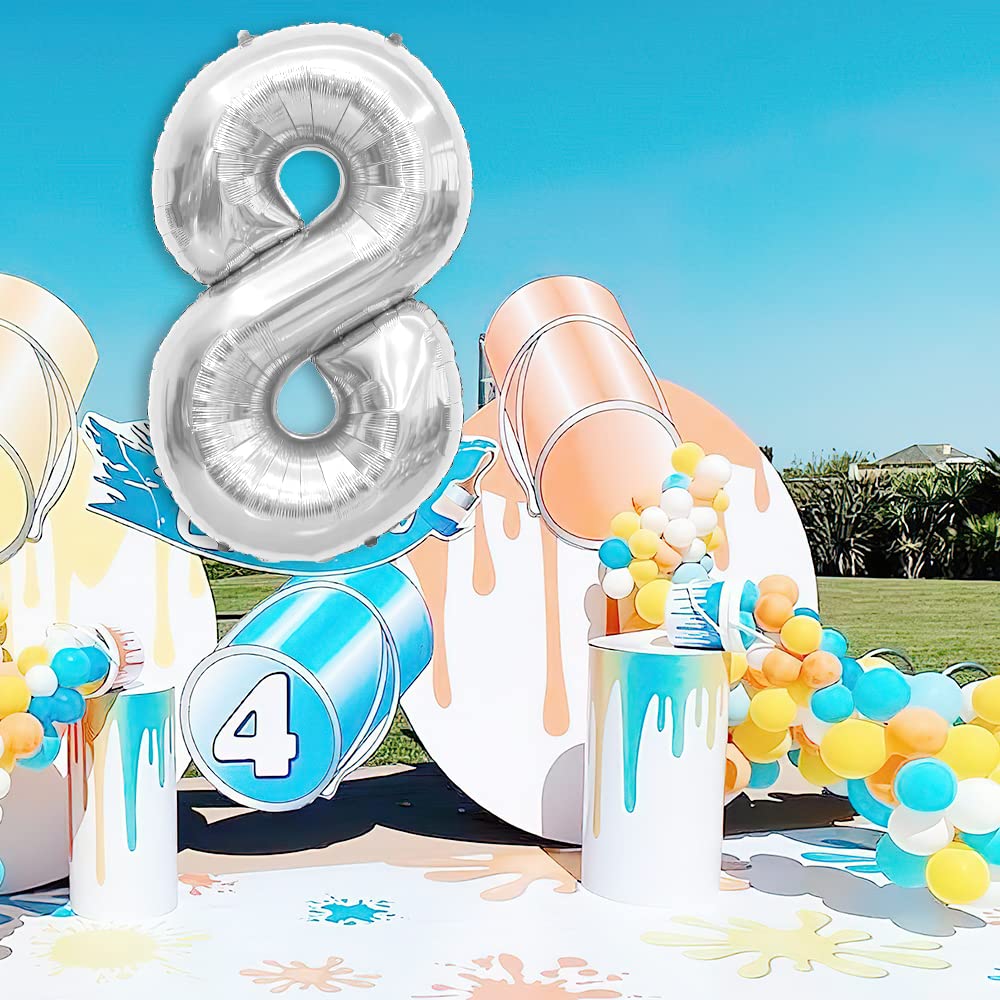 Number Balloon 40 Inch, Number Balloons Silver, Number 8 Balloon, Birthday Large Foil Silver Balloons, Birthday Party Graduation