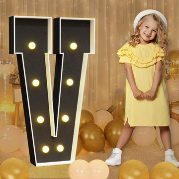 Imprsv Marquee Letters Black 3Ft: Black Party Decor - Light Up Letter V Large 3 Feet Tall - Party Decorations Letter For Birthda