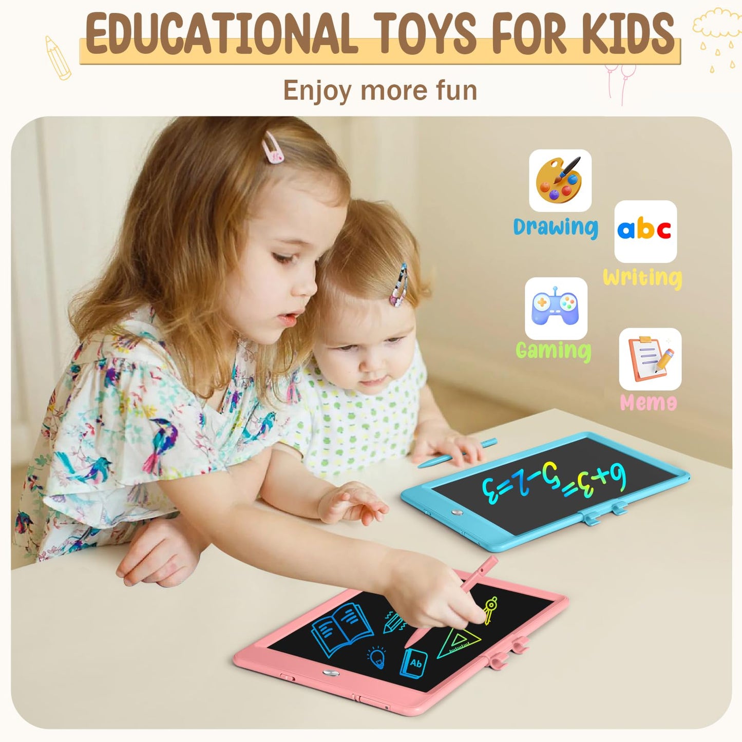 Kidopire LCD Writing Tablet for Kids, Reusable Doodle Board, 2Pack Drawing Tablet Drawing Pad for Kids with String, Educational