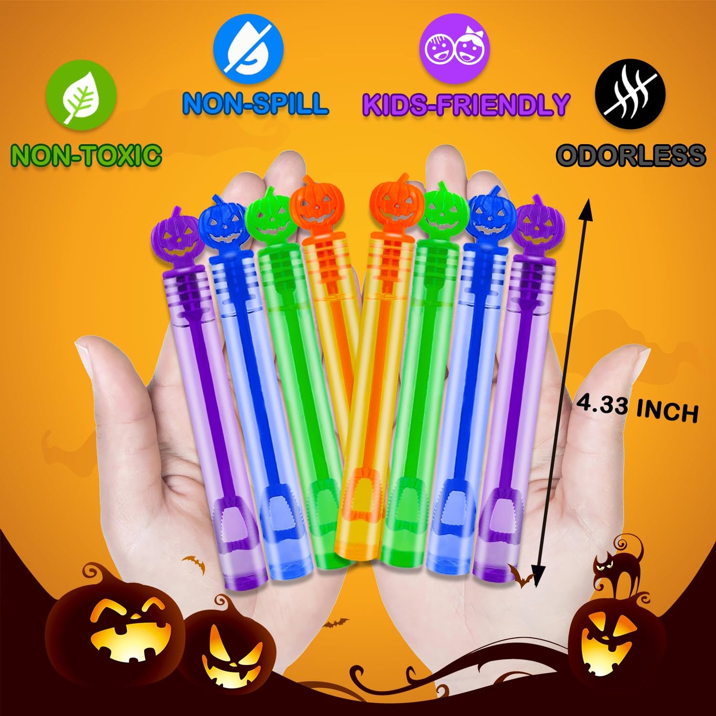Kannove Halloween Mini Pumpkin Bubble Wands Toys Gifts For Kids 20 Pack,Small Halloween Basket Goodie Bag Stuffer Fillers Party