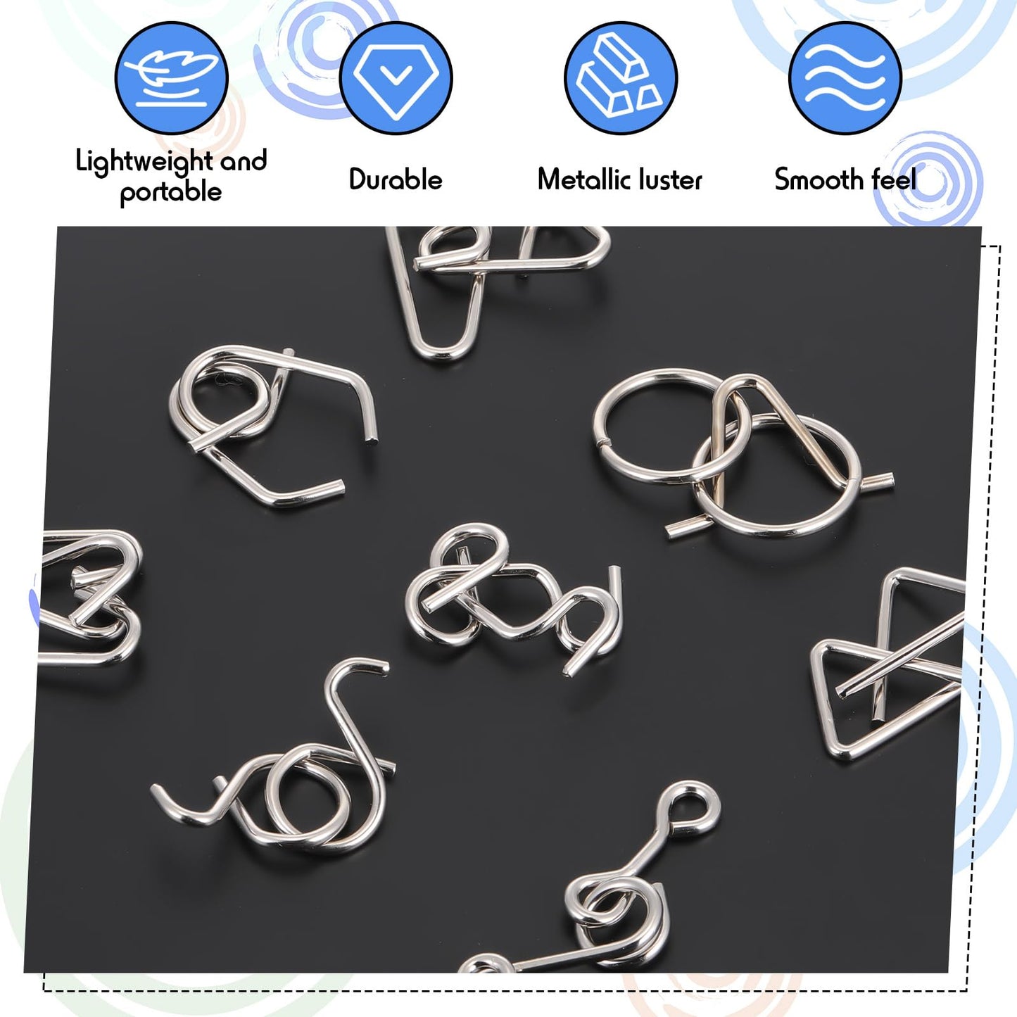 Yilloog Metal Wire Puzzle Set Of 8 With Pouch, Brain Teaser Puzzles Iq Test Puzzle Ring Disentanglement Unlock Interlock Game Tr