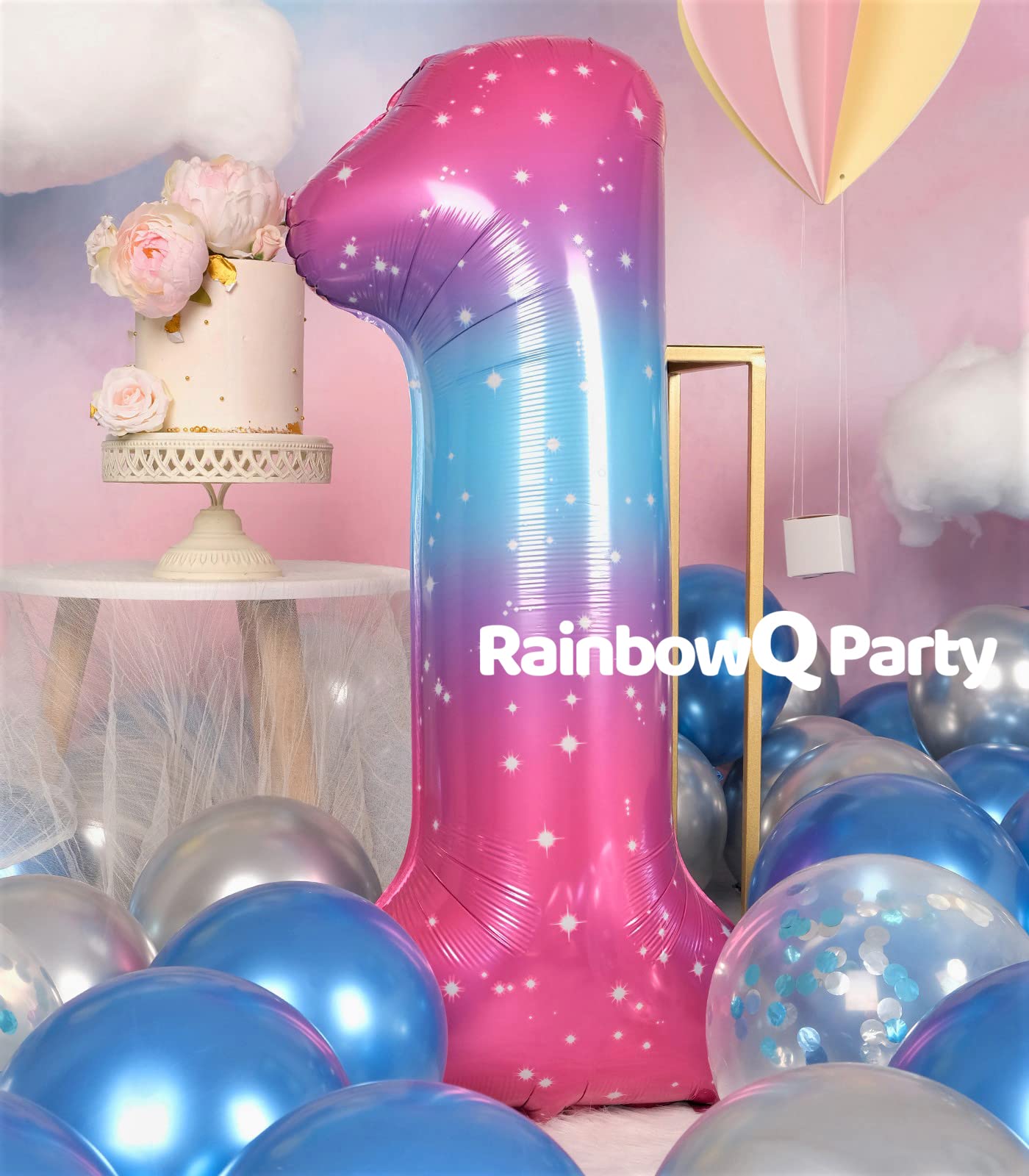 Rainbowq 1 Number Balloon 40 Inch For Boy Or Girl Big Starry 0-9 Foil Mylar Large Balloon Number 1 Happy 1St Birthday Party Anni