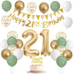 21St Birthday Decorations For Him Her, Happy 21St Birthday Banner With Birthday Cake Topper Number 21 Foil Balloon Sage Green Wh