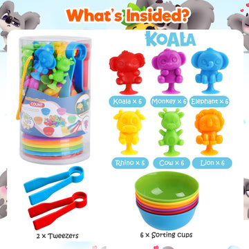 Skrtuan Counting Animals Suction Cup Matching Toys With Sorting Bowls Montessori Sensory Preschool Learning Activities Color Sorting Fine Motor Skill Stacking Toys Gift For Toddler Boys Girls Ages 3+