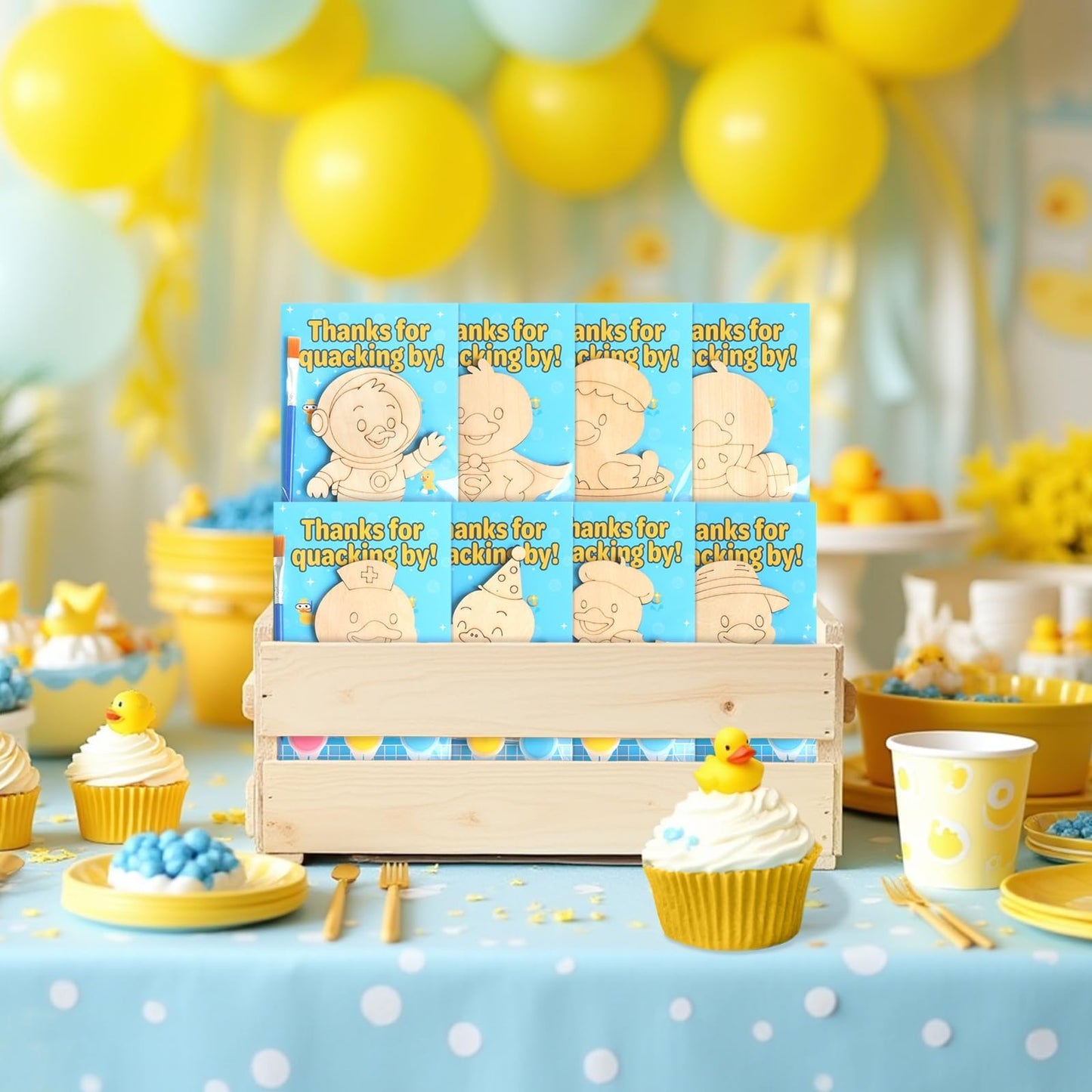 12 Pack Duck Party Favors for Kids - Individually Wrapped Paint Your Own Wooden Magnet Craft Kits with Thank You Card, Duck Birt