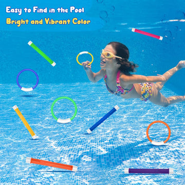 Navdlizu Diving Pool Toys For Kids Age 4-8, Underwater Training Pool Diving Rings Sticks Colorful Sinking Swimming Water Toy Wit