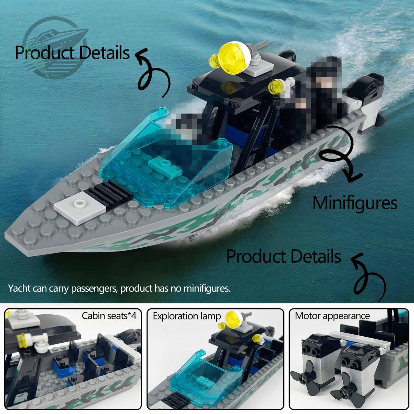 City Police Building Blocks Set - Speedboat-02 60PCS  Fire Rescue  Guard & Patrol Boats  Compatible with LEGO  Fun Gift for Kids