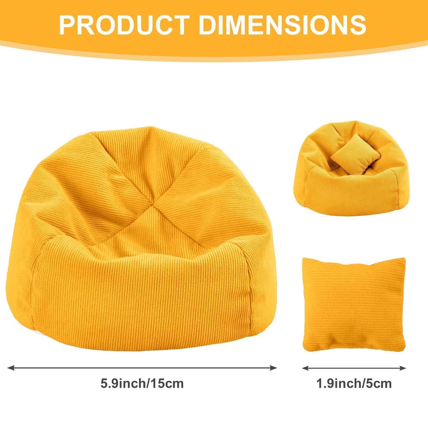 Doll Car Seat Compatible with Labubu  Handmade Bean Bag Chair for 15-17cm Doll  Anti-Slip Bottom  Cute Doll Accessories for Display  Fans&Collectors Gifts  Durable Corduroy Fabric (Yellow)
