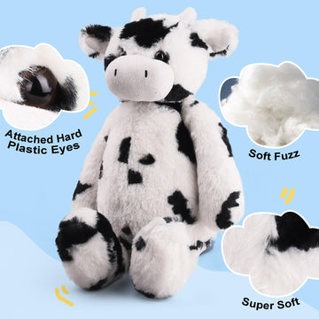 Lotfancy Cow Stuffed Animal, 16 Inch Tubbie Wubbie Soft Plush Cow For Babies, Farm Animal Toy Birthday For Boys Girls, White And Black, Kids Room Decoration, Easter Decorations