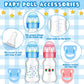 Jexine 4 Pieces Reborn Doll Accessories, Includes 2 Magnetic Pacifier And 2 Baby Doll Bottles Baby Alive Pacifier Feeding Bottle Gift For Baby Shower Birthday, Random Pattern, Pink And Blue (Cute)