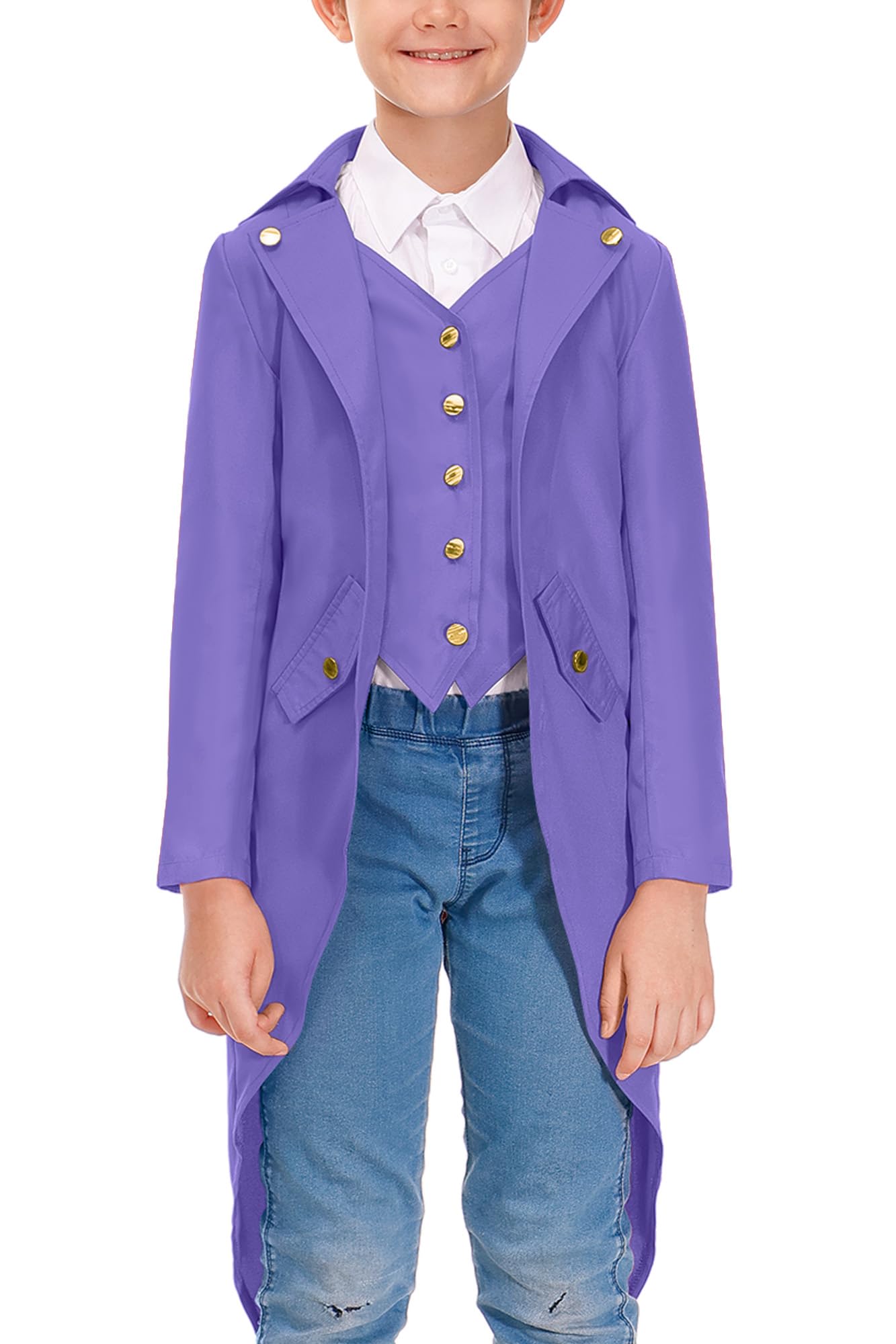 Halloween Boy's Medieval Wily Wonk Renaissance Steampunk Jacket Retro Gothic Tailcoat Purple 12 Years