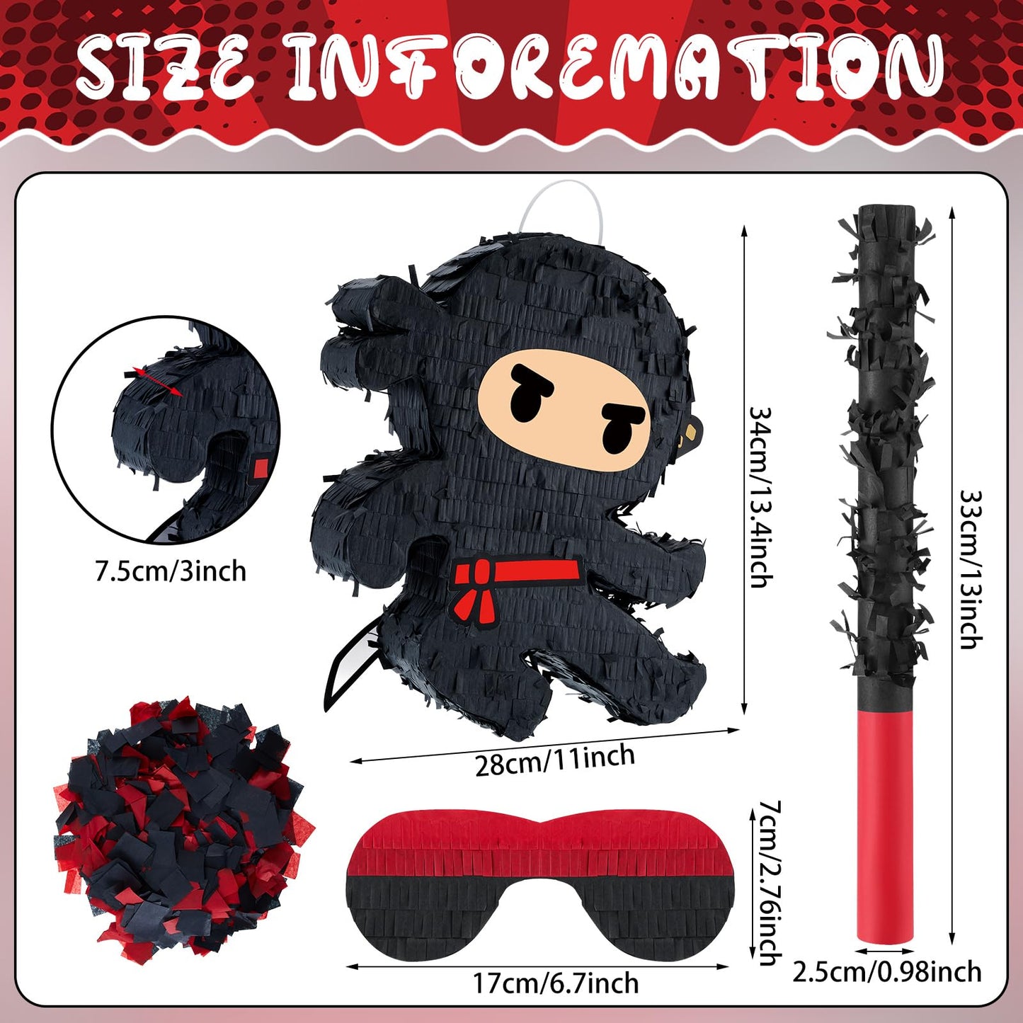 Karate Ninja Piata Ninja Birthday Party Supplies with Piata Stick Confetti and Blindfold, Warrior Birthday Party Decor for Adult