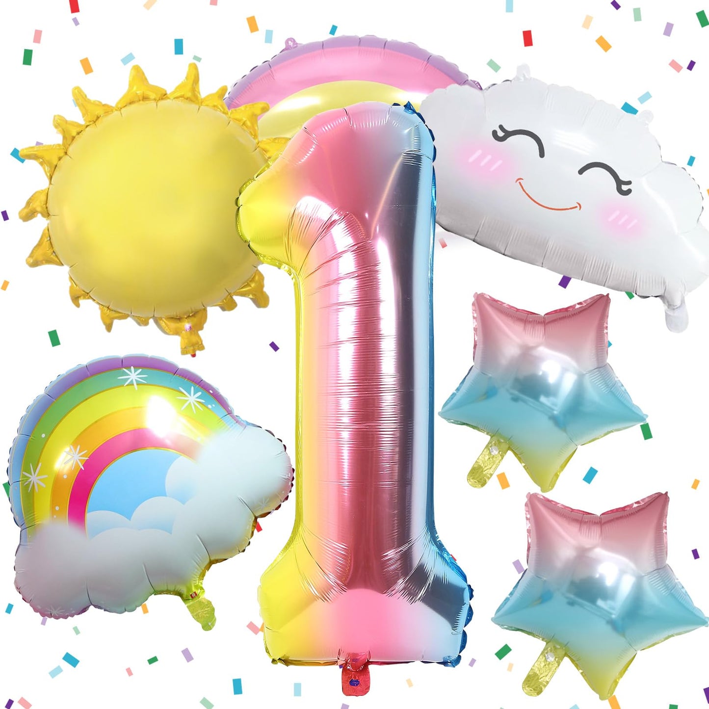 Rainbow Balloons 1St Birthday Decorations For Girls, First Birthday Decorations Girl, Rainbow Birthday Balloons Set With Sun Rai