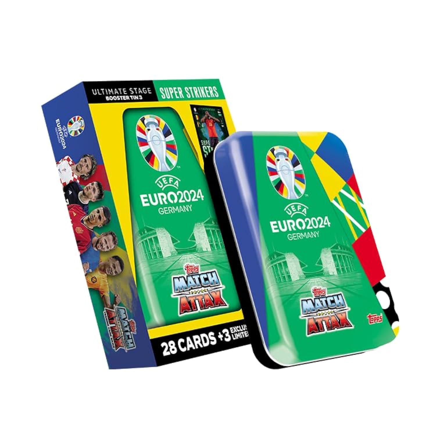 Topps Official Euro 2024 Match Attax - Booster Tin - Super Strikers - Contains 28 Euro 2024 Match Attax Cards Plus 3 limited availability Super Strikers Limited Edition Cards!