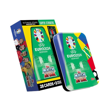 Topps Official Euro 2024 Match Attax - Booster Tin - Super Strikers - Contains 28 Euro 2024 Match Attax Cards Plus 3 limited availability Super Strikers Limited Edition Cards!