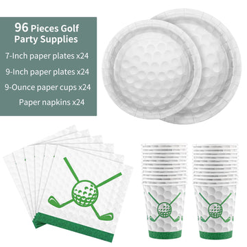 Durony 96 Pieces Golf Party Supplies Tableware Set Include Golf Paper Plates Napkins And Cups Golf Dessert Plates For Golf Sport