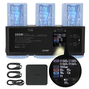 Lktop 200W Air 3 Series Battery Fast Charger Kit For Dji/Specta Air3/Air 3S Drone Charging Hub With 1Pcs 100W Usb-C Power Adapte
