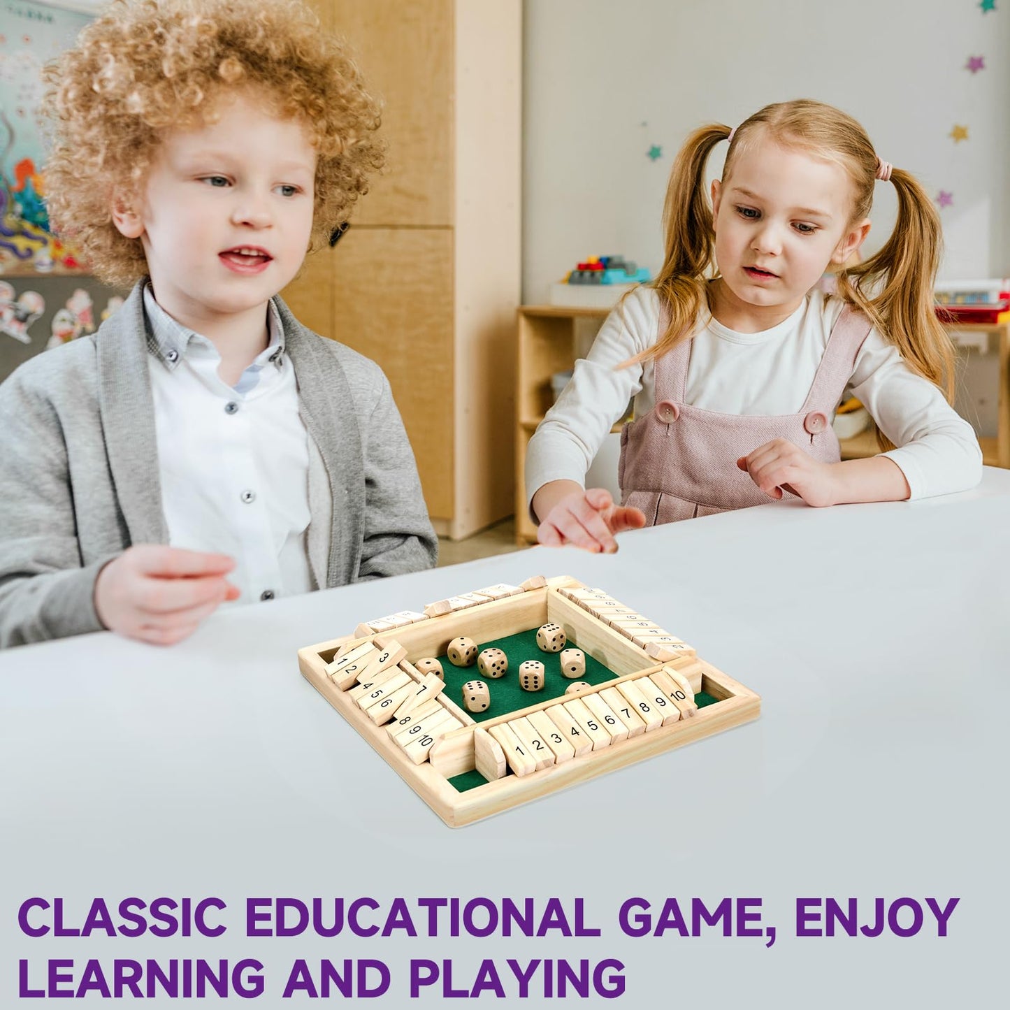Kiapeak 1-4 Players Shut The Box Dice Game, Traditional Wooden Pub Bar Board Game, Family Classics Tabletop Version Games For Cl