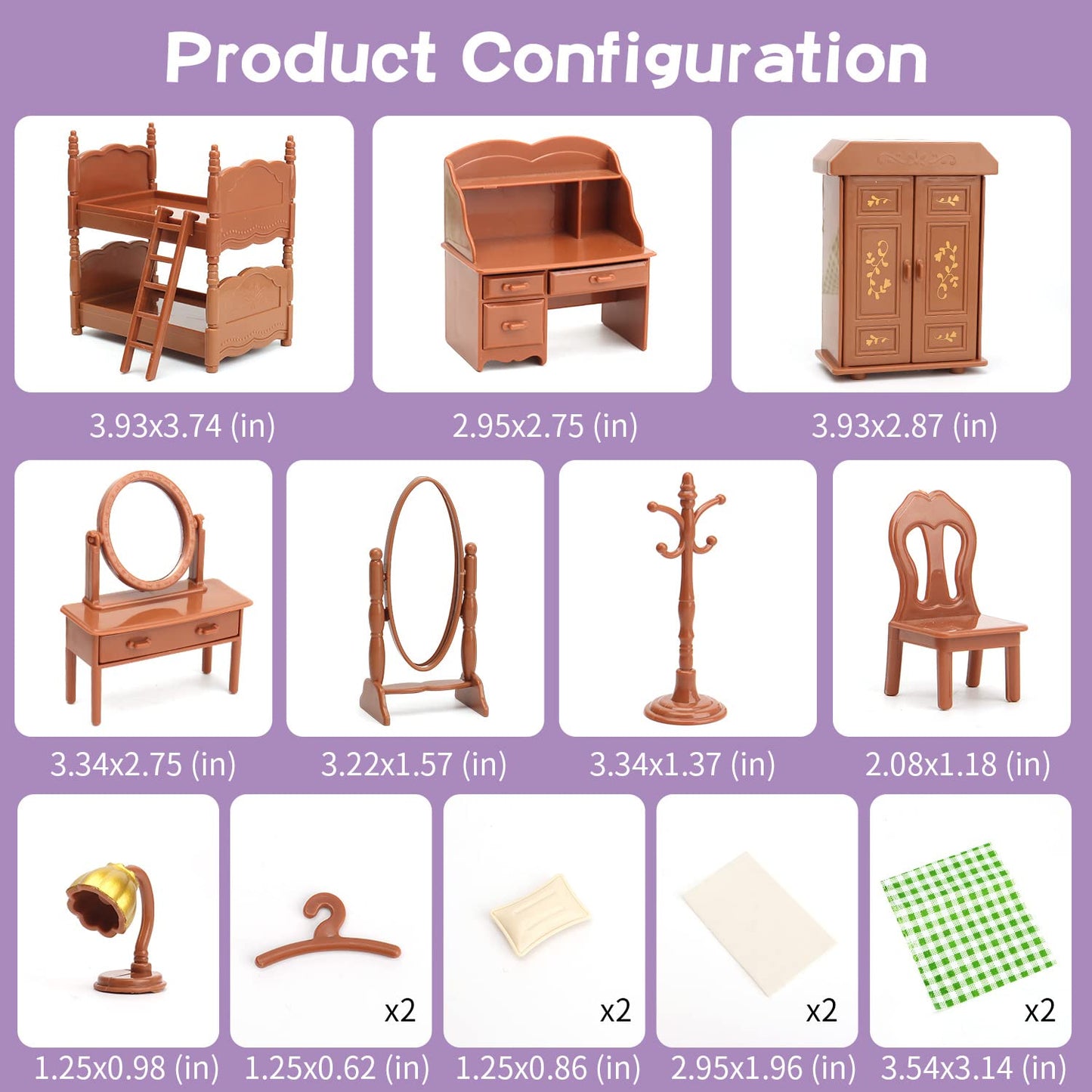 Dollhouse Furniture Set For Kids Toys Miniature Doll House Accessories Pretend Play Toys For Boys Girls & Toddlers Age 3+ With Bedroom