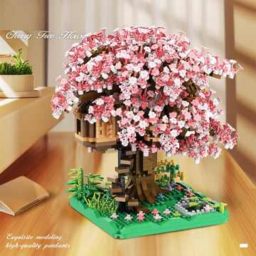 Bdydt Pink Cherry Blossom Bonsai Tree Building Blocks Set,(1443 Pieces) Flower Treehouse Model Mini Building Block Toys,Tree Hou
