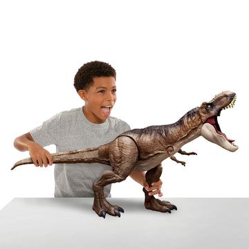 Mattel Jurassic World Super Colossal Tyrannosaurus Rex Action Figure Toy, T Rex Dinosaur 3-Ft+ Long With Eating Feature