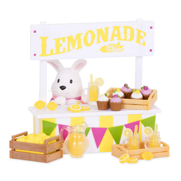 Li'l Woodzeez Lemonade Stand Playset with Rabbit Figurine, 25 Pieces, Imaginative Play, Multicolor, Model WZ6539Z