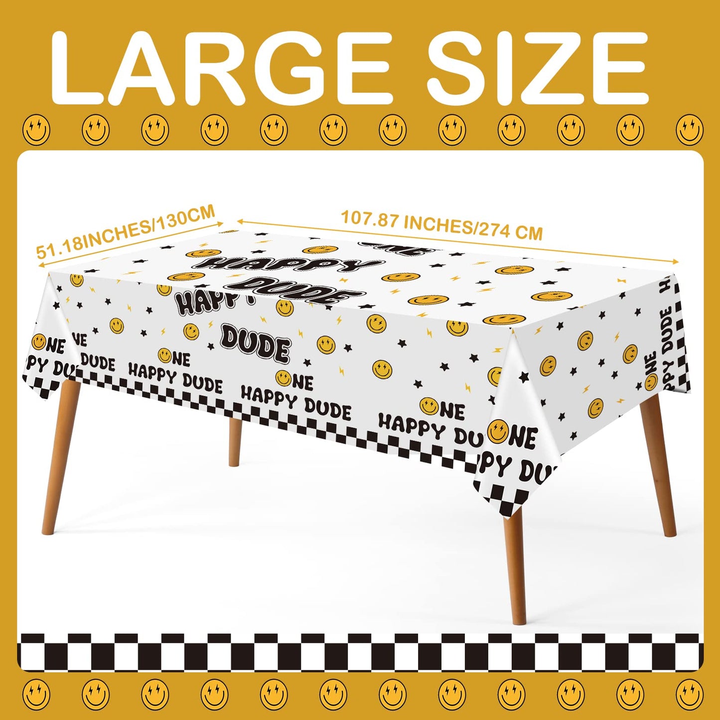 Newwiee One Happy Dude Birthday Party Tablecloths 51 x 108 inch One Happy Dude Table Cover Yellow Smile Face Plastic Table Cloth