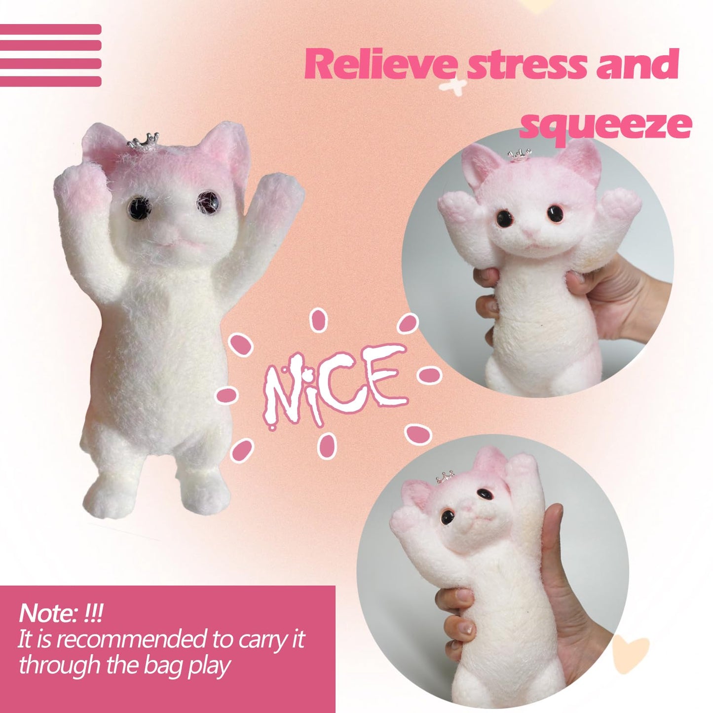 Taba Giant Cat Squishy for Kids Adults, Big Furry Cat Squishy Toys for Stress Relief, Super Soft Squeeze Fidget Toy (Hands up ca