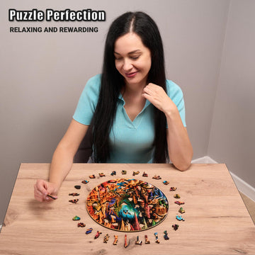 Cavernous Spectrum - 200 Piece Wooden Puzzles for mature-themeds - 11.6 x 11.5 in - Extra-Thick 5 mm Wood Puzzle  Hand-Shaped Pieces  Round Mosaic Design - enhanced Gift for Puzzle Lovers by LEOGOR