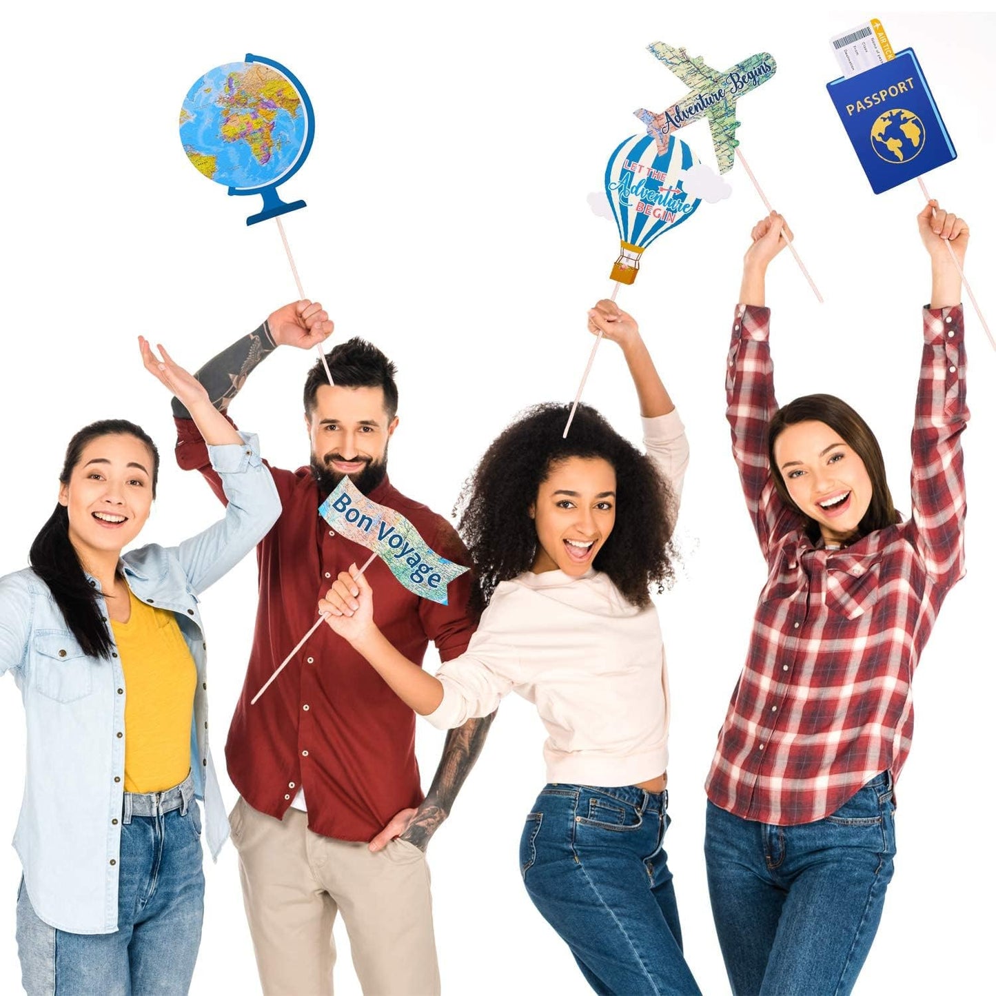 Yaaaaasss! Adventure Themed Centerpieces Set of 21 - Travel Props for Graduation, Retirement, Bon Voyage, World Map Design - Model ADV-TP