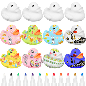 2 Inch White Blank Rubber Ducks In Bulk Diy Ducks Birthday Party Decorations With Pens Of 12 Colors Float Squeak Funny For Pool