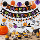 meowtastic Happy Halloween Banner Decorations - Halloween Banner with Honeycomb Ball, Halloween Hanging Swirl Streamer, Circle D