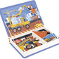 Janod - Magn  tiBook Construction Site Vehicles - Magnetic Educational Game 50 Magnets + 18 Models - Cardboard Childrens Toy -