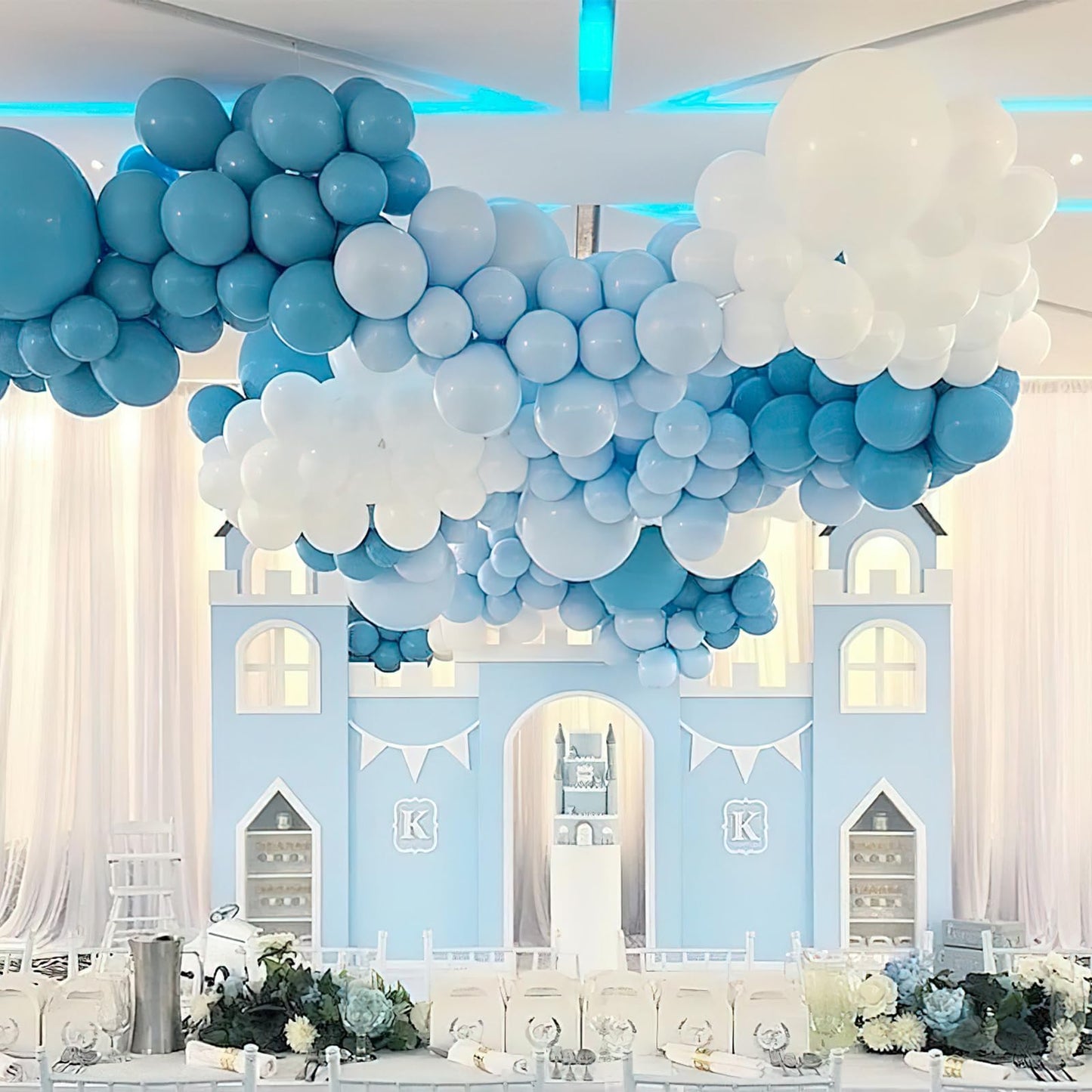 Partywoo Blue And White Balloons, 138 Pcs Pastel Blue And White Balloons Different Sizes Pack Of 18 Inch 12 Inch 10 Inch 5 Inch For Balloon Garland Or Arch As Birthday Decorations, Party Decorations