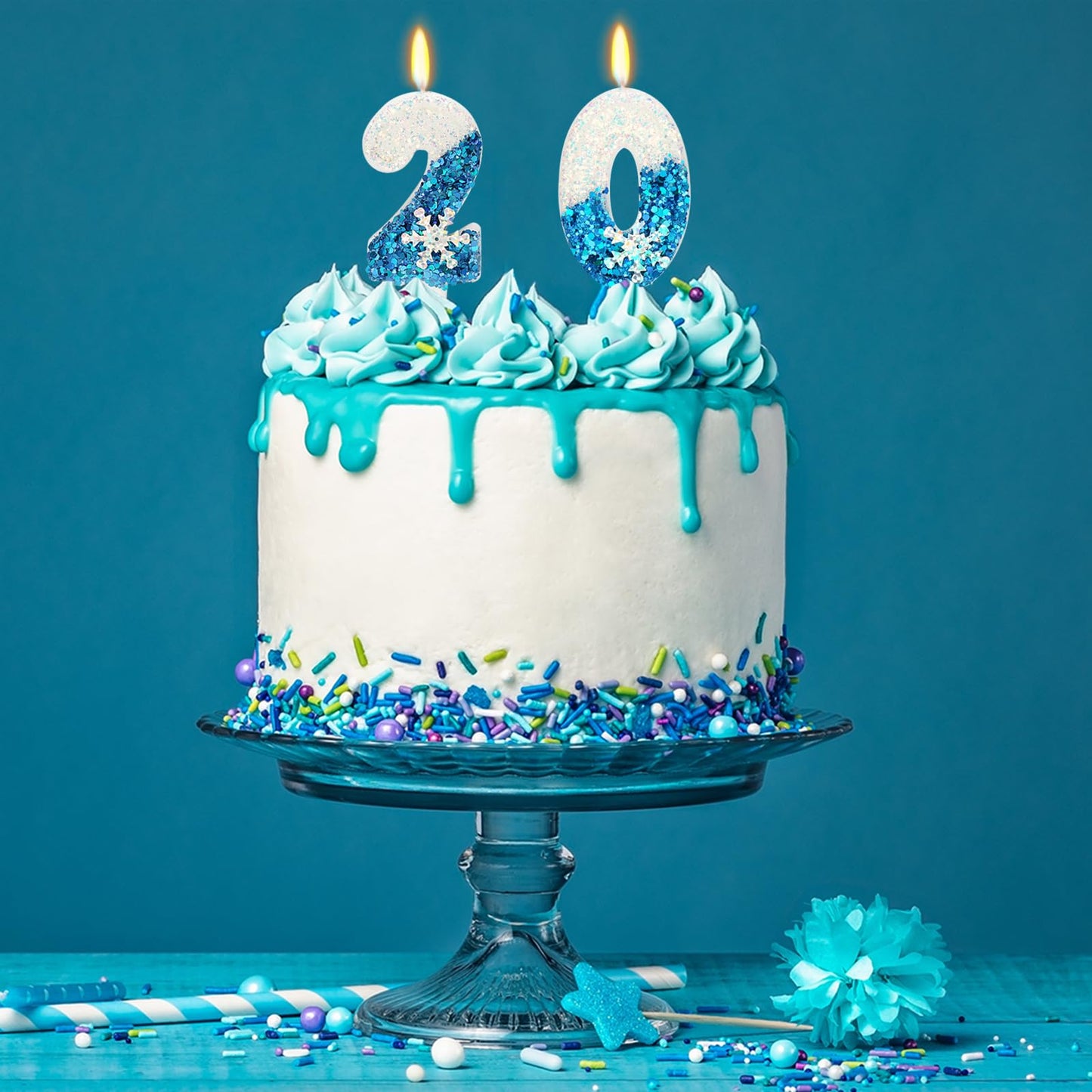Snow Themed Birthday Candles, Birthday Candle for Party Supplies, Winter Birthday Party Supplies, 2.76 inch Number 20 Candle Cak