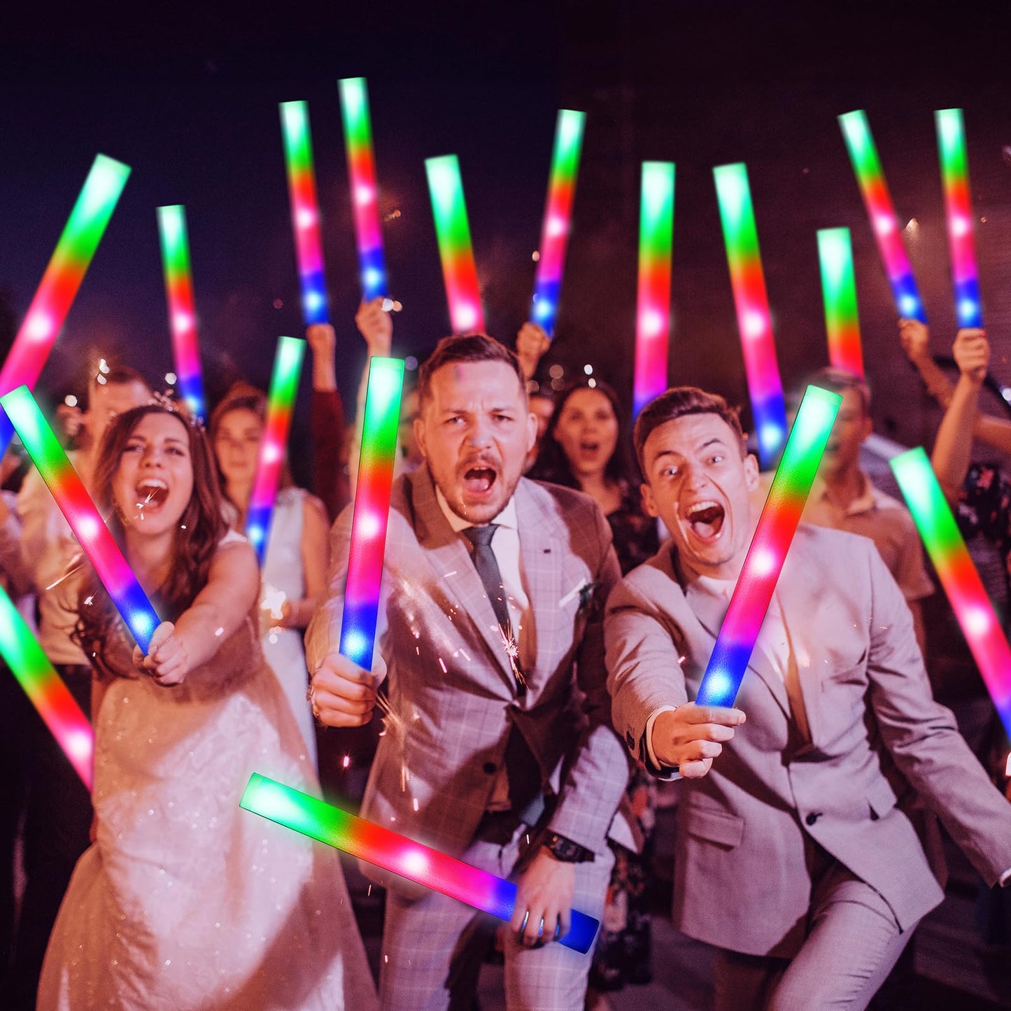 Olupp103 Pcs Led Foam Sticks, Bulk Glow Sticks With 3 Colors Flashing, Light Up Baton Wands For Kids, Glow Sticks Party Supplies