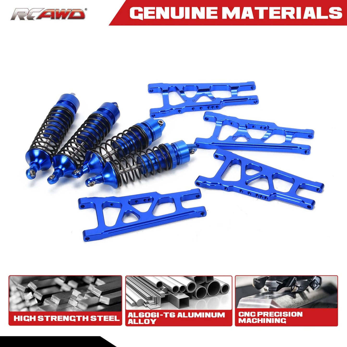RCAWD Front Rear Aluminum Suspension Arms Shocks Absorber for 1/10 Traxxas Slash Rustler Hoss Stampede Bandit VXL 4x4 Hop-ups,Re