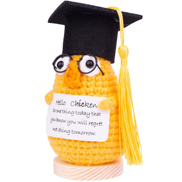 Cofubcad 2025 Graduation Gift Emotional Support, Cute Knitted Crochet Cucumber Doll With Doctoral Hat Toy Room Decoration(A24)