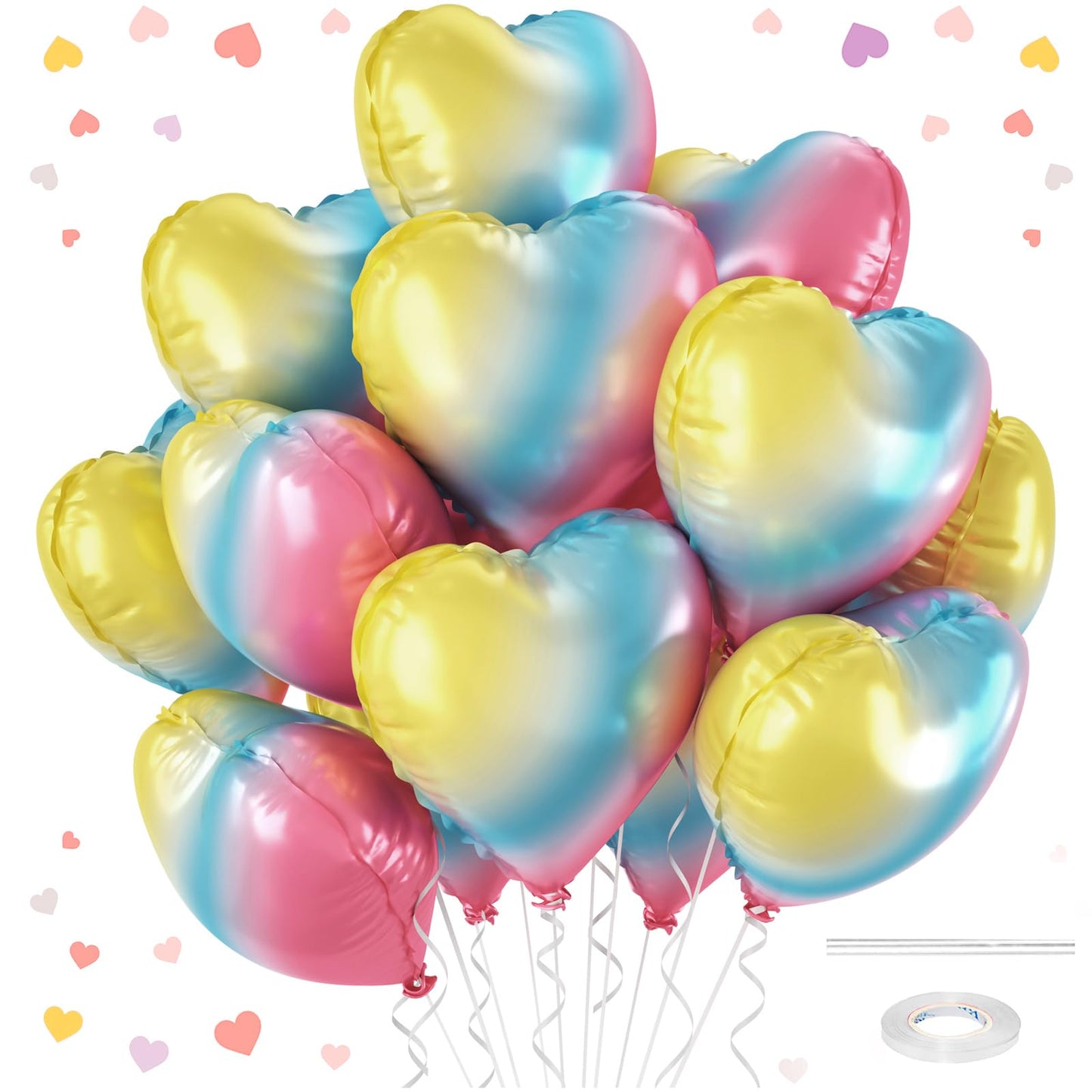 12 Pcs Heart Balloons, 18 inch Rainbow Heart Shaped Balloons, Big Heart Helium Balloons, Heart Love Foil Balloons for Wedding Ba