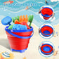 Collapsible Beach Sand Toys for Toddler Sand Toys for Kids 3 Packs Foldable Buckets with Sand Molds,Shovels&Mesh Bag for Beach S