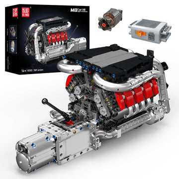 Mould King 10203 V8 Engine Building Blocks Sets, Build A Engine Model Kit That Runs, Moc Engineering Model Building Kit, Stem En