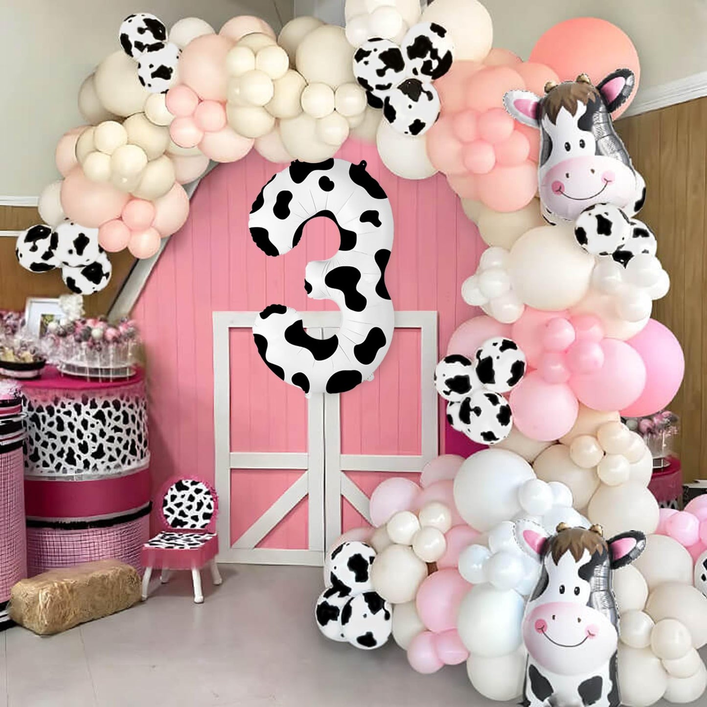 40 Inch Cow Print Balloon, Number 3 Balloons Cow Balloons For 3St Birthday Decoration, Large Cow Number Balloons For Western Par