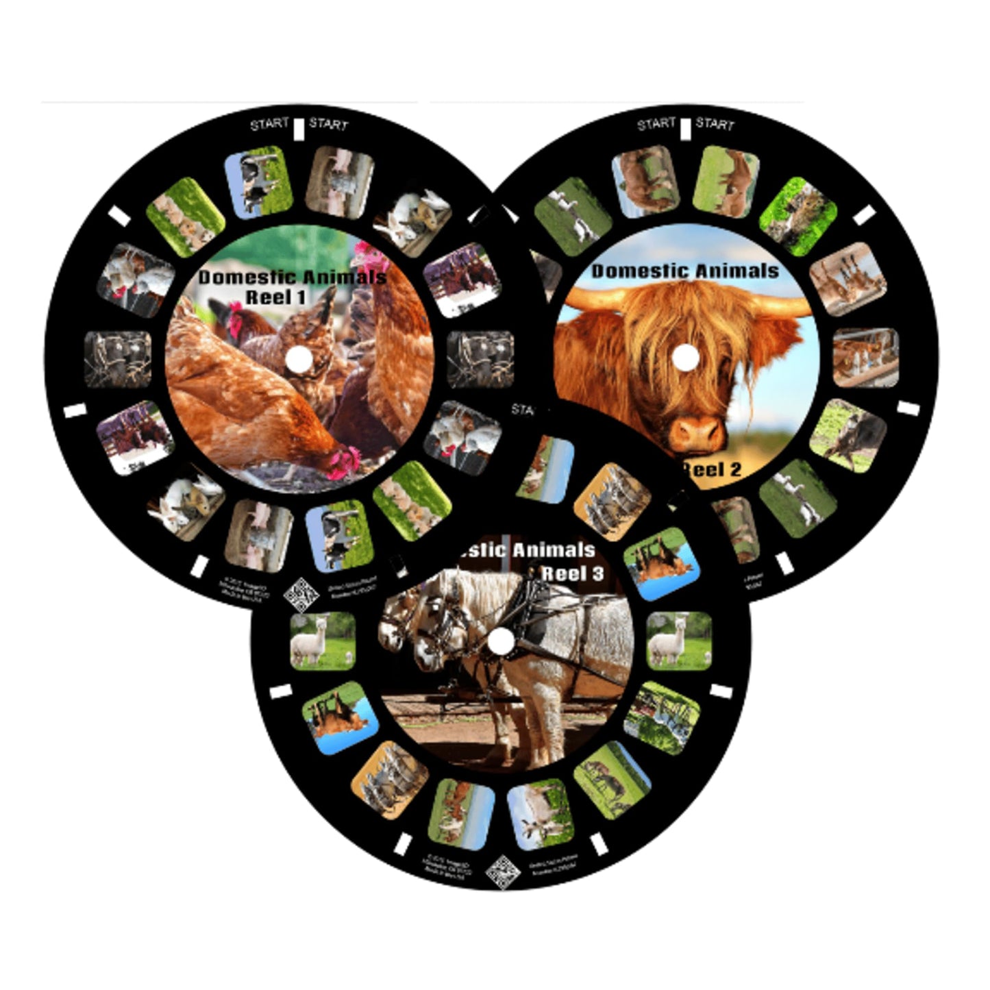 MayKo Farm Animal Reels for Viewfinder, Domestic Animals, Compatible with Viewmaster Classic Viewers. Set of 3 (Reels Only)