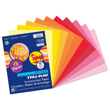 Tru-Ray Construction Paper, Warm Assorted, 9 x 12, 50 Sheets Per Pack, 5 Packs