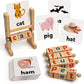 Toyshine Wooden Reading Blocks Short Vowel Rods Spelling Games Flash Cards Turning Rotating Letter Puzzl Kids Sight Words Montes