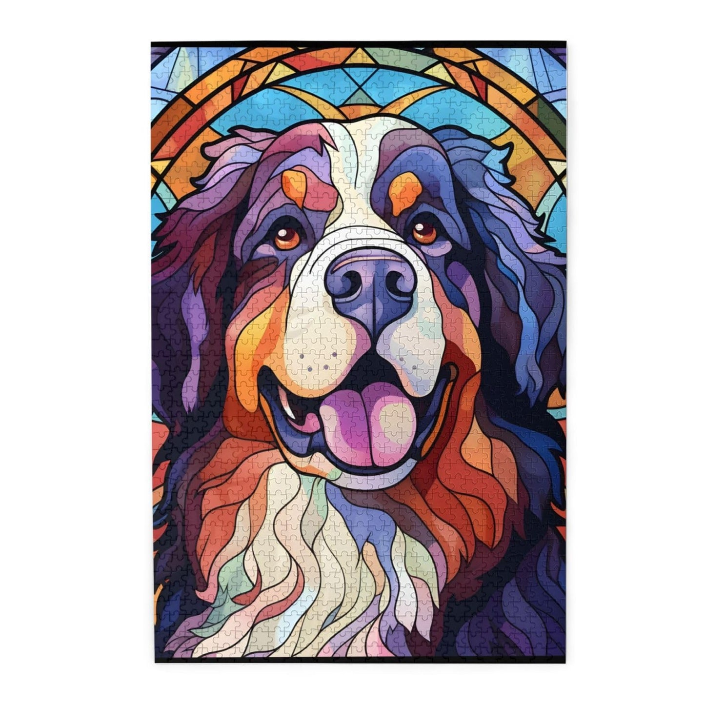 Golden Retriever Dogs Stained Colorful Glass 1000 Pieces Art Painting Wooden Puzzle For Kids Adults, Birthday Mother'S Father'S