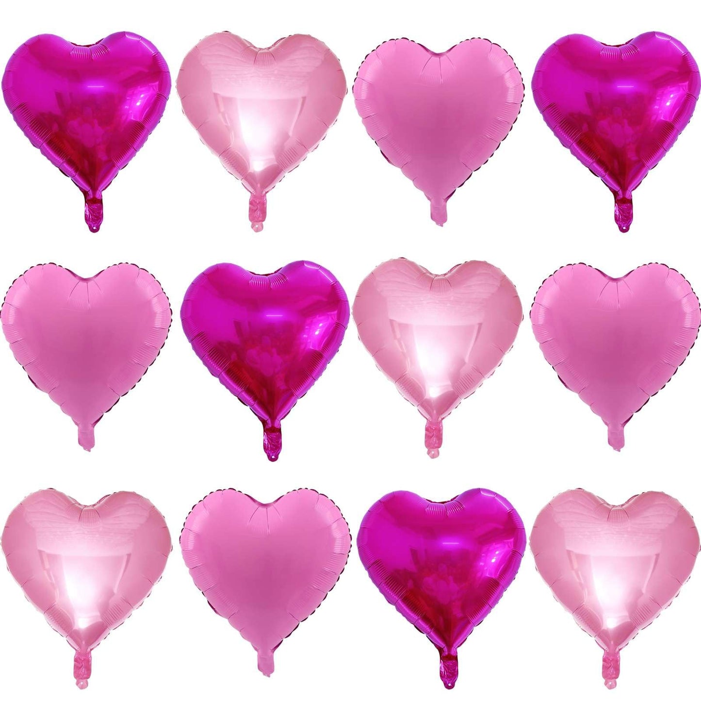 Lovoir 12 Pcs Hot Pink Heart Shape Foil Mylar Balloons 18 Inch Love Balloons For Valentine'S Day Birthday Party Decorations Wedd